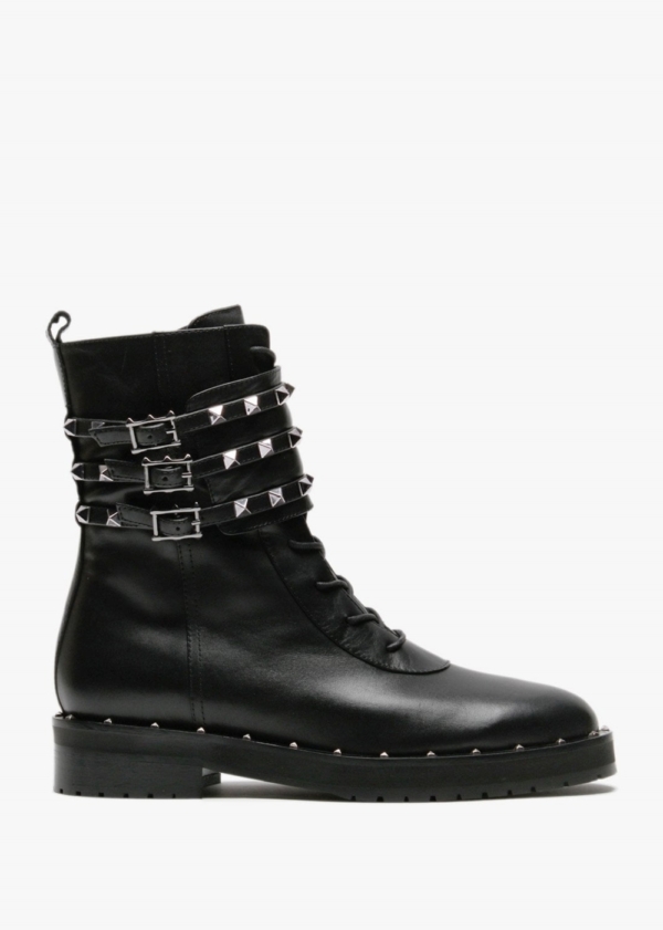 DANIEL Plano Black Leather Studded Biker Boots Colour: Black Leather