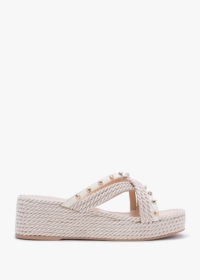 DANIEL Popey Beige Rope Slab Wedge Mules Size: 39, Colour: Beige Fabri