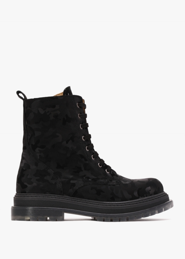 DANIEL Rammie Black Leather Camo Ankle Boots Size: 40