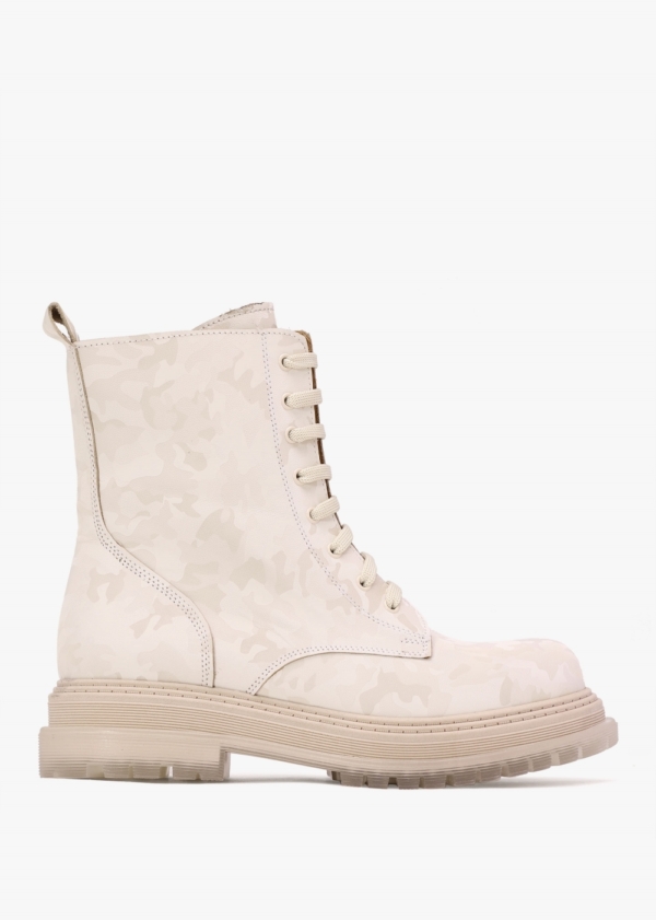 DANIEL Rammie White Leather Camo Ankle Boots Size: 40