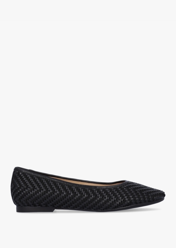 DANIEL Sally Black Leather Woven Ballet Pumps Colour: Black Leather