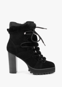 DANIEL Shearl Black Suede Shearling Trim Heeled Ankle Boots Size: 39,