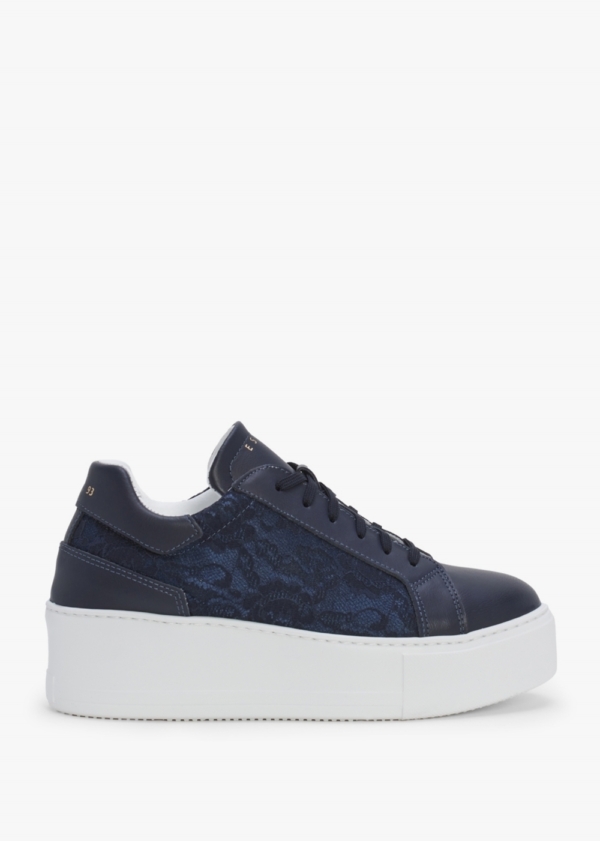 DANIEL Siblace Navy Leather Flatform Trainers Size: 41