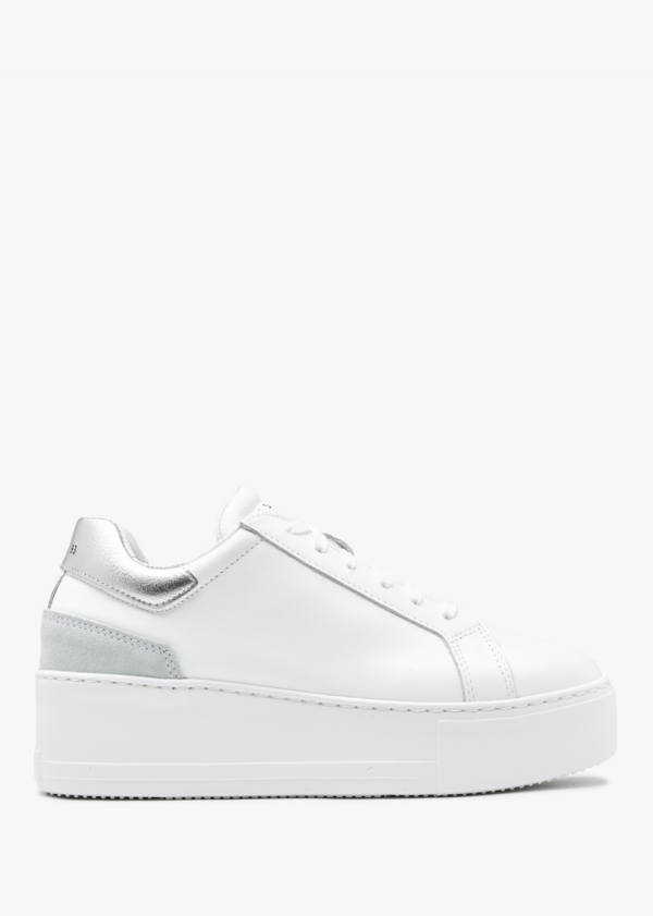 DANIEL Sibley White Leather Silver Flash Flatform Trainers Size: 41