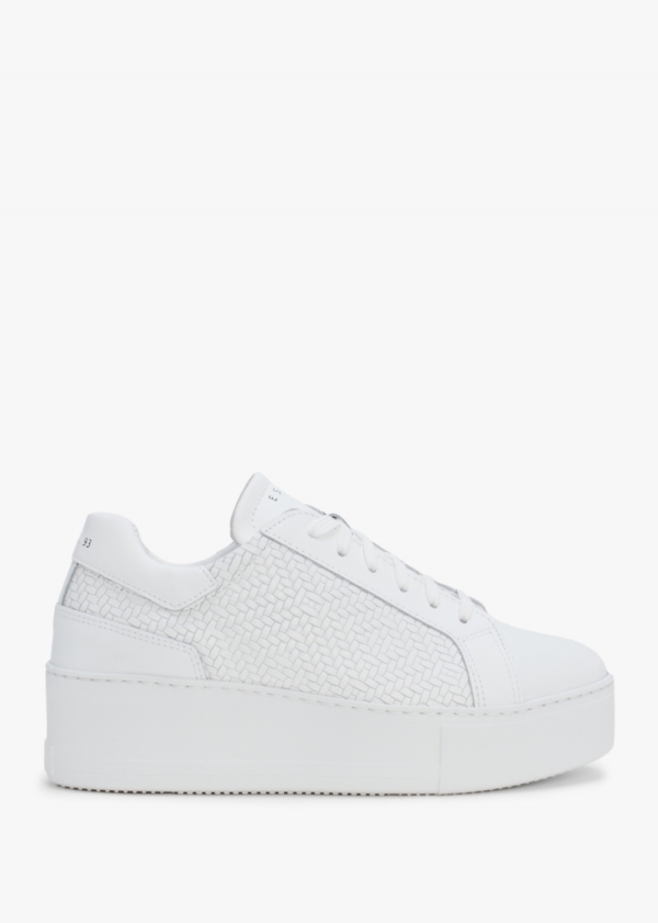 DANIEL Sibwoven White Leather Flatform Trainers Size: 41