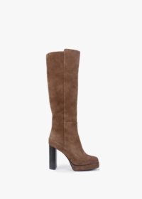 DANIEL Sippy Tan Suede Platform Knee Boots Size: 39, Colour: Tan Suede