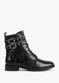 DANIEL Sitfield Black Leather Studded Biker Boots Colour: Black Leathe