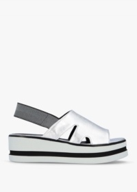 DANIEL Slinger Silver Leather Low Wedge Sandals Size: 40, Colour: Silv