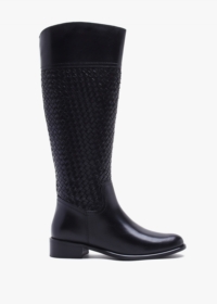 DANIEL Solar Black Leather Woven Knee Boots Colour: Black Leather, Siz