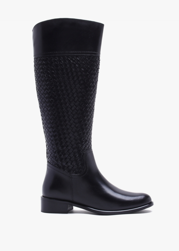 DANIEL Solar Black Leather Woven Knee Boots Colour: Black Leather