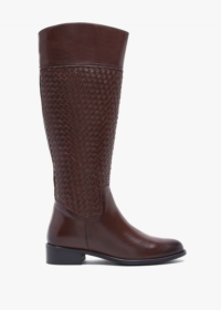 DANIEL Solar Brown Leather Woven Knee Boots Size: 41, Colour: Brown Le