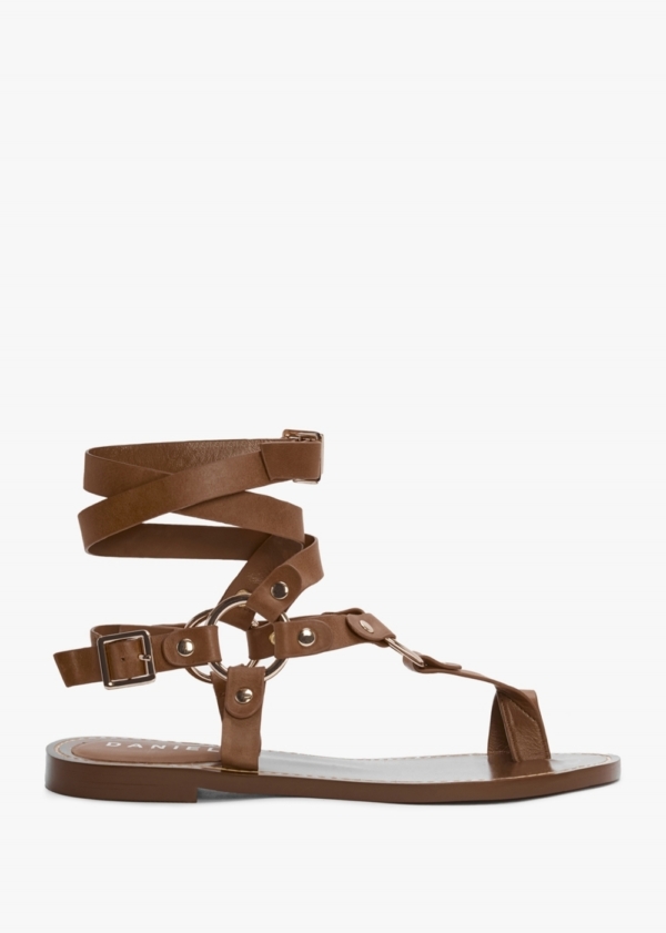 DANIEL Sophie Tan Leather Ankle Tie Sandals Size: 40