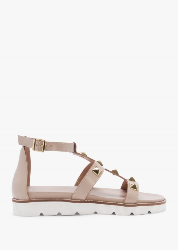 DANIEL Sostudded Beige Leather Gladiator Sandals Colour: Beige Leather