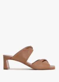 DANIEL Suma Tan Leather Twist Strap Mid Heel Mules Size: 40, Colour: T