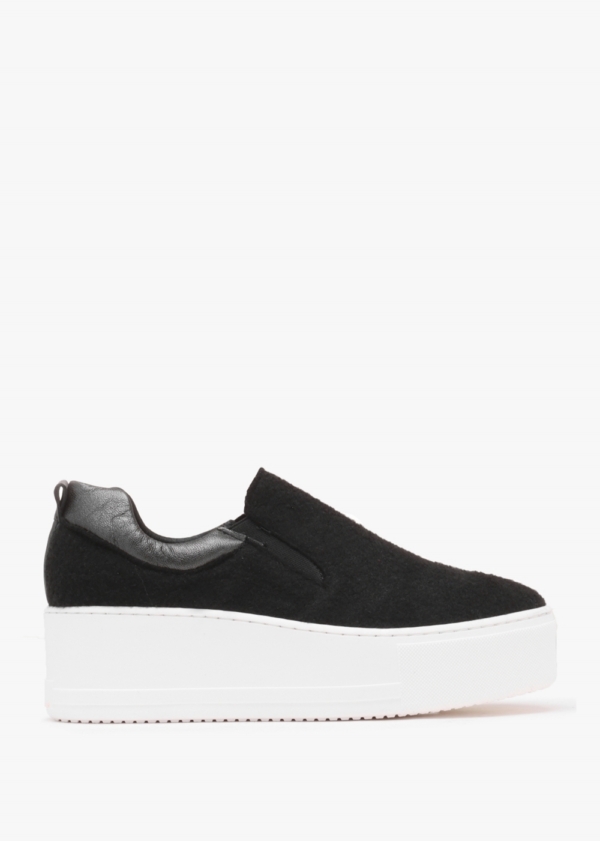 DANIEL Teltro Black Felt Flatform Slip On Trainers Size: 40