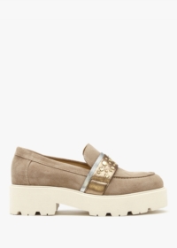 DANIEL Tia Beige Suede Embellished Chunky Loafers Colour: Beige Suede,