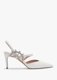 DANIEL Tidy White Leather Jewelled Heel Pumps Size: 39, Colour: White