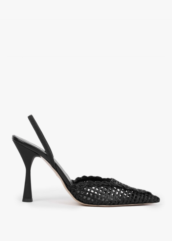 DANIEL Tiffi Black Leather Woven Sling Back Heeled Shoes Colour: Black