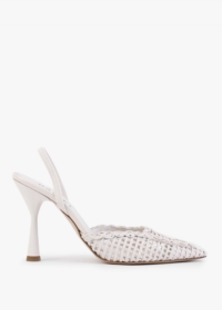 DANIEL Tiffi White Leather Woven Sling Back Heeled Shoes Size: 39, Col