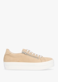 DANIEL Tippie Beige Leather Reptile Double Zip Trainers Colour: Beige