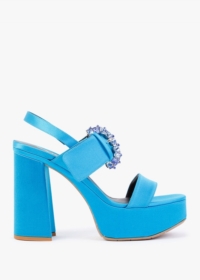 DANIEL Tock Blue Embellished Platform Heeled Sandals Size: 37, Colour: