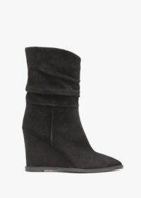 DANIEL Tully Black Suede Rouched Wedge Calf Boots Size: 41, Colour: Bl