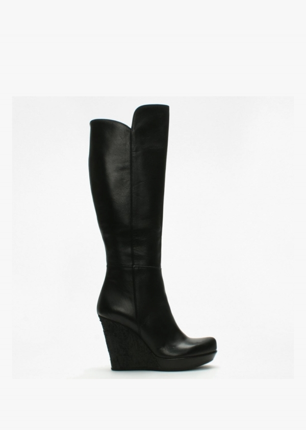 DANIEL Wiser Black Leather Knee High Wedge Boot Colour: Black Leather