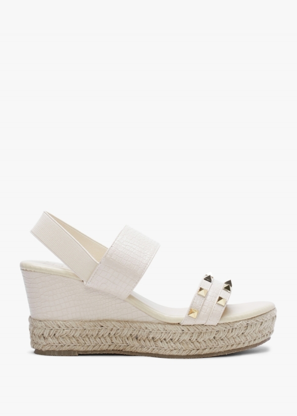 DF By DANIEL Cubedge Beige Reptile Studded Wedge Sandals Colour: Beige