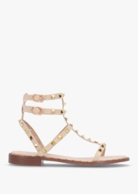 DF By DANIEL Cuboid Beige Studded Gladiator Sandals Size: 41, Colour: