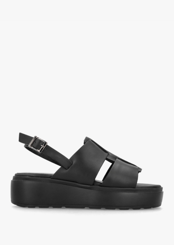 DONNA LEI Ashling Black Leather Lattice Low Wedge Sandals Colour: Blac