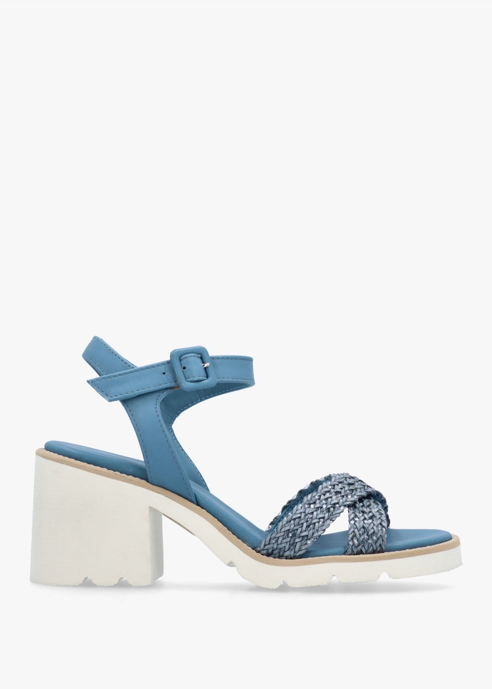 DONNA LEI Bali Blue Leather Woven Block Heel Sandals Colour: Dnf