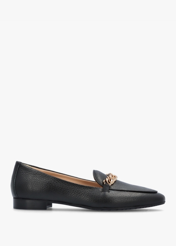 DONNA LEI Galia Black Pebbled Leather Loafers Colour: Black Leather