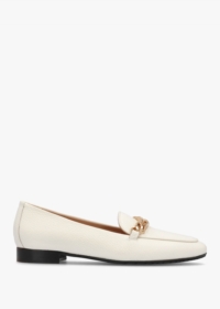 DONNA LEI Galia White Pebbled Leather Loafers Size: 37.5, Colour: Came