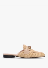 EVALUNA Beige Woven Raffia Backless Loafers Size: 38.5, Colour: Tan Fa