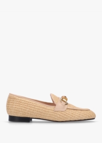 EVALUNA Beige Woven Raffia Loafers Size: 40, Colour: Tan Fabric