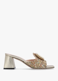 EVALUNA Gold Woven Block Heel Mules Size: 39, Colour: Gold Metalic