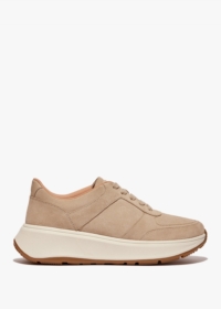 FITFLOP F Mode Latte Beige Suede Flatform Trainers Colour: Beige Leath