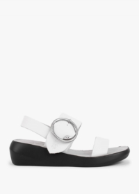 FLY LONDON Bani Off White Leather Big Buckle Sandals Size: 38, Colour: