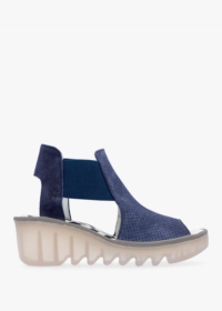 FLY LONDON Biga Jeans Suede Wedge Sandals Size: 41, Colour: Blue Leath