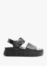FLY LONDON Cree Black Leather Slab Sandals Colour: Black Leather, Size