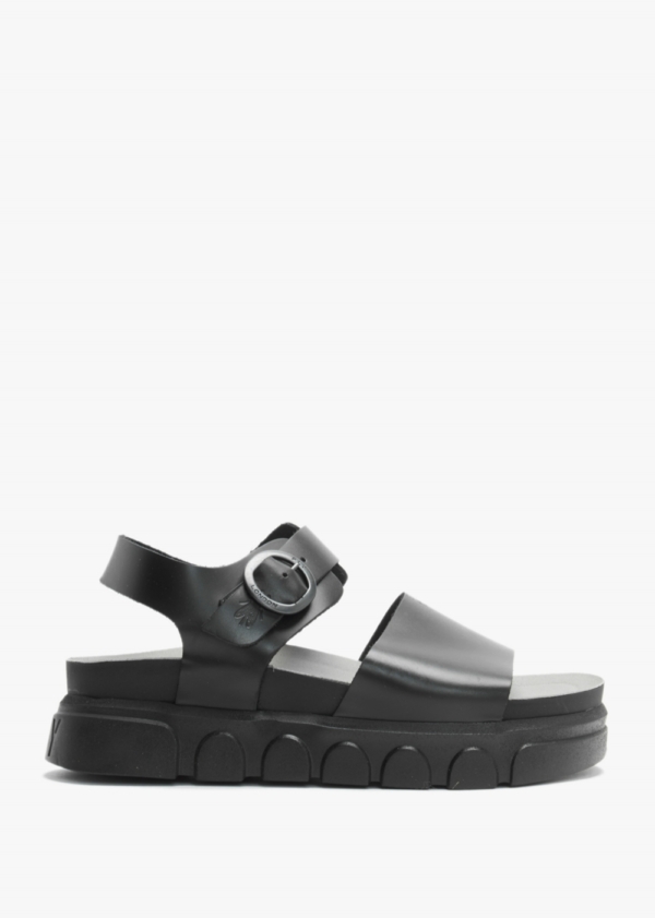 FLY LONDON Cree Black Leather Slab Sandals Colour: Black Leather