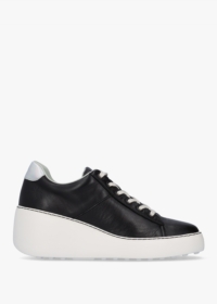 FLY LONDON Delf Black Silver Leather Wedge Trainers Colour: Black Leat