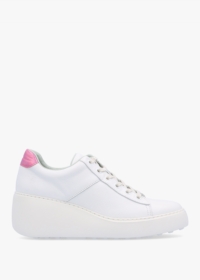 FLY LONDON Delf White Pink Leather Wedge Trainers Size: 41, Colour: Pi