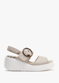 FLY LONDON Digo Cloud Leather Big Buckle Wedge Sandals Size: 41, Colou