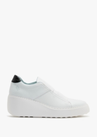 FLY LONDON Dito White Leather Wedge Trainers Size: 41, Colour: White L