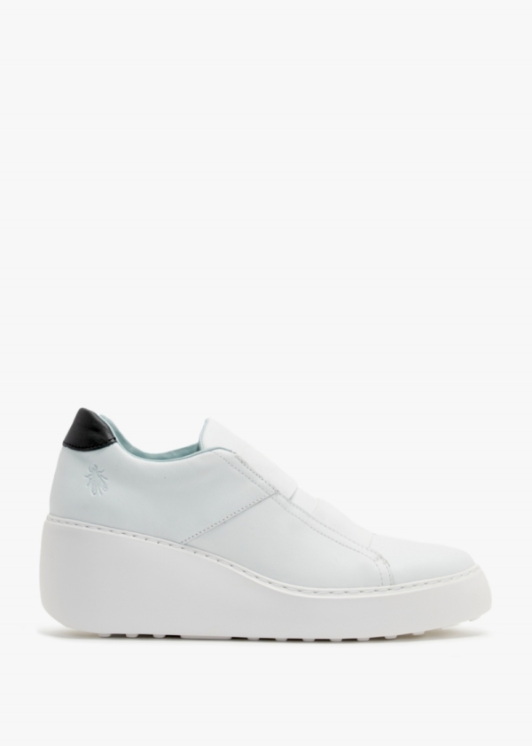 FLY LONDON Dito White Leather Wedge Trainers Size: 41