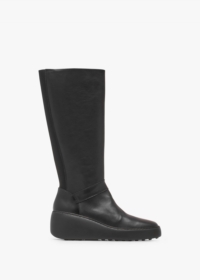 FLY LONDON Dova Black Leather Wedge Knee Boots Colour: Black Leather,