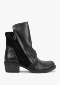 FLY LONDON Mely Black Leather & Suede Ankle Boots Colour: Black Leathe