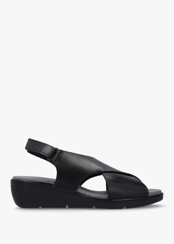 FLY LONDON Nabi Black Leather Sling Back Low Wedge Sandals Colour: Bla