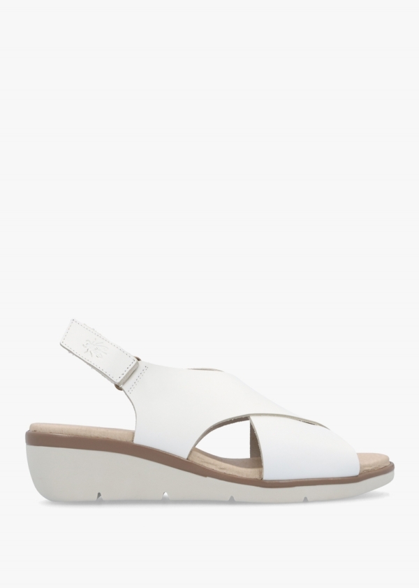 FLY LONDON Nabi White Leather Sling Back Low Wedge Sandals Size: 41